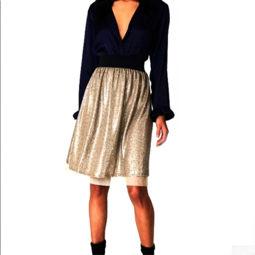 Free People Flashing Lights Gold Sequin  Skirt Med - Picture 4 of 7